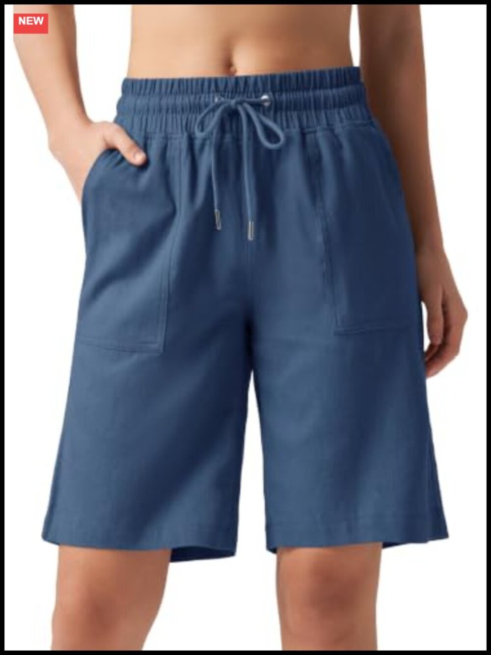 Women's Linen Bermuda Shorts with Pockets Wide Leg 10" Inseam